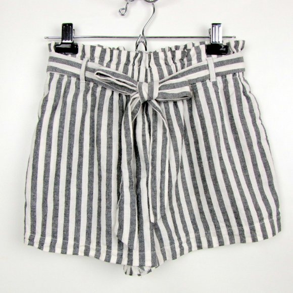 Heart Hips Linen Cotton Bag Striped Shorts Lg - Picture 1 of 4